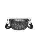 Riñonera gris con estampado de calaveras, cremallera negra y cadena decorativa - 24*17*7 / Negro