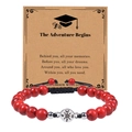 Red turquoise bead bracelet with compass pendant on graduation gift card - Adventure Begins / Red Howlite