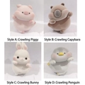 Set of 4 flocked animal figurines including pig capybara rabbit and penguin ornaments - 3049 Lying Animal Set