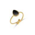 Adjustable gold-plated stainless steel rope ring with black teardrop inlay and beads - Black Waterdrop / Adjustable Open