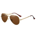 Occhiali da sole aviator classici con montatura in metallo dorato e lenti ambra scure - Montatura Oro Lenti Marroni Polarizzate C5