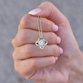 Elegant silver knot necklace with round white zircon pendant for women fashion - Four-leaf Clover White Gold Color (762)