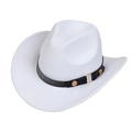 Classic white felt western cowboy hat with black decorative belt and gold metal buckle - M (56-58cm) / White (170-I)
