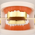 Hiphop 14K gold plated teeth grillz set with sparkling cubic zirconia stones - Gold Smooth Shield