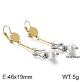 Pendientes de estrella bicolor con elegantes perlas de concha blanca natural - Estilo de Perla de Estrella Contraste Oro Acero (KE86839-KFC) / Oro-Acero