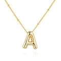 Polished gold A-letter balloon pendant necklace with beaded chain on white background - Gold A [With Bead Chain]