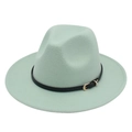 Detail of mint green wool felt jazz hat with black leather strap and gold buckle - M (56-58cm) / Mint Green (Black Leather Band)