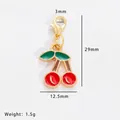 Detailed dimension view of cherry enamel charm with lobster clasp measuring 29mm by 12.5mm - Red Cherry Charm (31433)