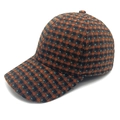 Classic houndstooth wool baseball cap in orange and teal, featuring a stiff curved brim - M (56-58cm) / Caramel color