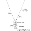 Stainless steel necklace featuring an oval shell pendant with a star motif and ball chain - 39+5cm / Steel Color Necklace (P1395)
