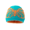 Berretto in maglia peluche blu con motivo a farfalla arancione per calore invernale - L(58-60cm) / Verde petrolio