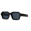 Retro quadratische Sonnenbrille in Schwarz mit transparenten Bügeln und dunkelgrauen Gläsern - Schwarzrahmen Dunkelgrau