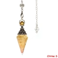 Konischer Citrin-Kristallpendel-Anhänger mit Silberdrahtwicklung und Metallkette - Citrin Antik-Silber