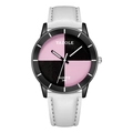 Minimalist quartz watch for women with pink and black checkered dial and white leather strap - Black Pink Dial White Strap