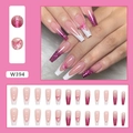 Unghie finte lunghe ballerina francesi rosa e bianche con glitter e decoro farfalla - Tipo di Colla / Farfalla Viola (W394)