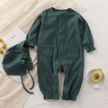 Tutina per neonati in cotone a coste verde scuro con cappello e volant - 66CM / Verde Scuro