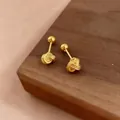 Golden 6mm spiral knot stud earrings with secure ball screw back closure in large size - 6mm Ruyi Knot Pair / Gold