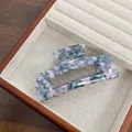 Pince à cheveux rectangulaire évidée en acétate avec motif marbré rose et bleu - Gris Rose 10.5cm
