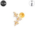 Piercing labret en titane G23 doré avec grappe de zircon étoile et pas de vis interne - Style de grappe de fleurs (G23LAI076-G) / Doré