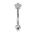 Piercing de ceja curvo plateado con flor de circonita y bola de acero inoxidable - Flor / Colorido