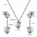 Detail showing dimensions of heart jewelry set with chain length and material info - Silver (SE225701S)