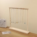 DIY wooden necklace display stand with gold metal hooks on a sturdy rectangular base - Natural Wood Color Double-Sided (36 Hooks)