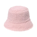 Pink plush lamb wool bucket hat for winter featuring a soft textured fleece design - Pink