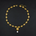 Gold stainless steel coffee bean link necklace featuring a sparkling zircon stone pendant - Gold Necklace