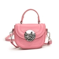 Pink minimalist crossbody bag with textured silver metal buckle and top handle for kids - Pink