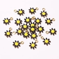 Golden stainless steel daisy flower charms with black and yellow enamel for DIY jewelry - Black & Yellow