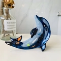 Detail of dolphin hair claw clip made of blue marble pattern acetate with smooth texture - Cheerful Dolphin/Blue Marble