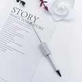 Elegant DIY silver beaded ballpoint pen with inlaid white pearls and sparkling rhinestones - White