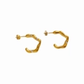 Golden wavy geometric stainless steel stud earrings with small inset crystals - Gold Wave White Zirconia Style (DEK1654)