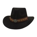 Chapeau de cow-boy en suède noir avec bande en cuir et rivets décoratifs en étoile - Taille unique / Noir (Boucle Fleur Étoile)