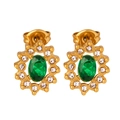 Vintage style gold earrings featuring oval green stones with shimmering clear crystal halo - F886-Sunflower Green Glass Stone