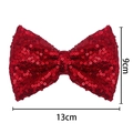 Red sequin bow hair clip for girls featuring 13cm width and shimmering fabric texture - 13x9cm / Red