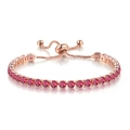 Rose gold adjustable tennis bracelet featuring a single row of red cubic zirconia gems - Rose Gold + Rose Red Zirconia