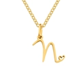 Polished gold stainless steel necklace with a cursive letter N and a tiny hollow heart - Letter N (N-Gold) / Gold