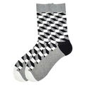 Herren Baumwollsocken mit schwarz-grauem geometrischem Rautenmuster im Kontrast - 38-46 / Grau Schwarz Weiß Geometrisch (1097C)