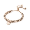 Elegante pulsera de cuentas en oro rosa con colgante de corazón pulido y cordón ajustable - Rosa oro