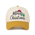 Detailed embroidery of Merry Christmas with tree and star on a color-block baseball cap - Adjustable / Beige/Yellow