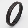 Handmade braided leather bracelet for men with magnetic metal clasp in dark brown and black - Black Coffee Mix with Black Clasp