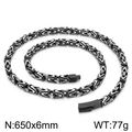 6mm Men's Byzantine chain in black and silver stainless steel, 650mm length hip-hop style - Frosted Black