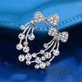 Broche nœud argentée avec strass blancs étincelants en forme de couronne chic - XD8220-2 Argent