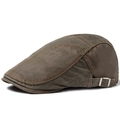 Béret vintage marron pour homme avec coutures orange et boucle en métal latérale - Réglable / Marron