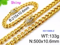 Conjunto de cadena cubana dorada de 10,6 mm con collar y pulsera con cierres de diamantes - Conjunto de Collar de 71cm + Pulsera / Dorado (Hebilla de Hielo)