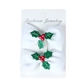 Paio di fiocchi per capelli bianchi natalizi con agrifoglio e bacche su carta - Decorazione di Agrifoglio di Natale / Bianco