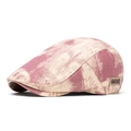 Vintage tie-dye flat cap in pink and beige with side logo patch for men - Red (Pink White Tie-Dye)