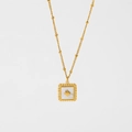 Detail of 13mm gold plated starburst pendant with white shell inlay and 38+5cm chain - Square Starburst/DFN71