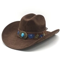 Classic dark brown suede western cowboy hat with blue floral band and turquoise buckle - M (56-57cm) / Brown Faux Suede